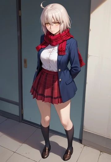 fate_(series),okita_souji_alter_(fate),winter,student uniform,plaid skirt  - AI generated anime art