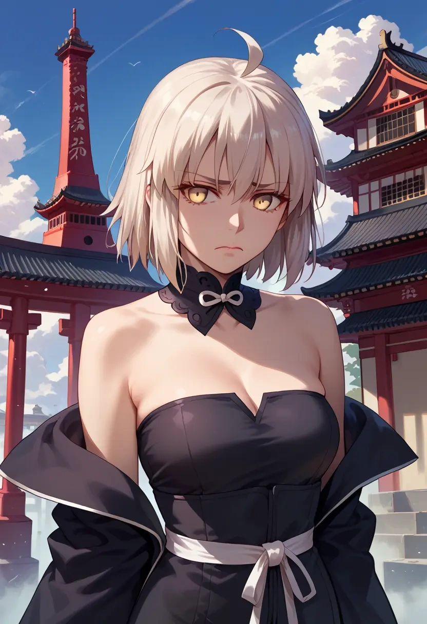 fate_(series),okita_souji_alter_(fate),tube top,jogger shorts  - 