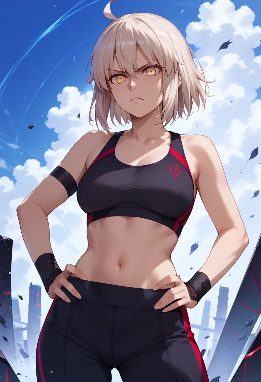 fate_(series),okita_souji_alter_(fate),sports bra,wide-leg joggers  - 