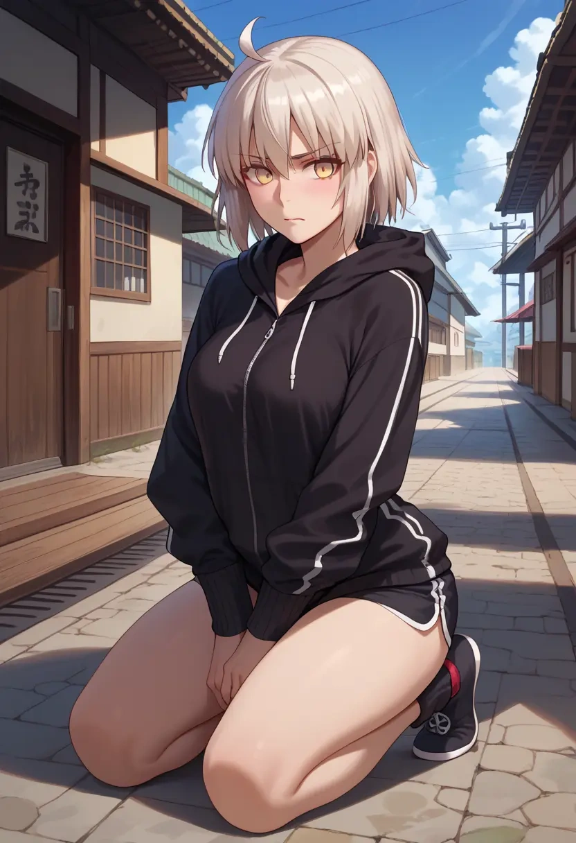 fate_(series),okita_souji_alter_(fate),hoodie,cropped,high-waisted joggers  - 