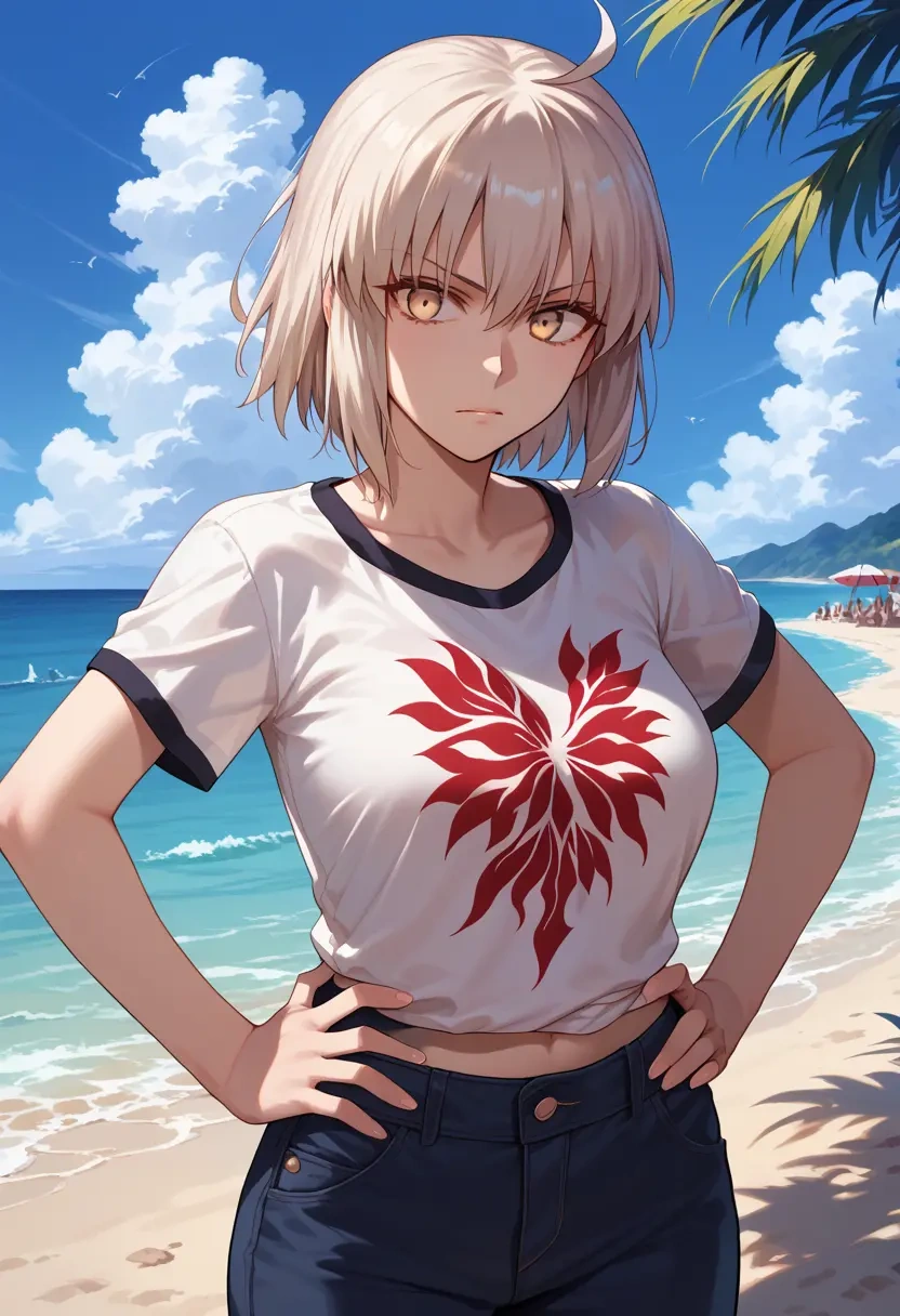 fate_(series),okita_souji_alter_(fate),pop art shirt,dolphin shorts  - 