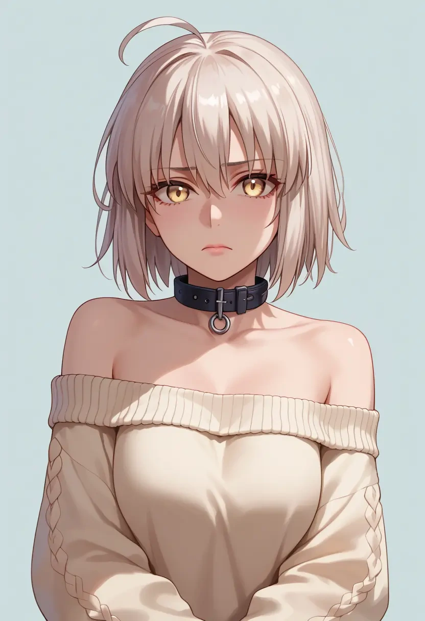 fate_(series),okita_souji_alter_(fate),sweater,off-shoulder,collar  - 