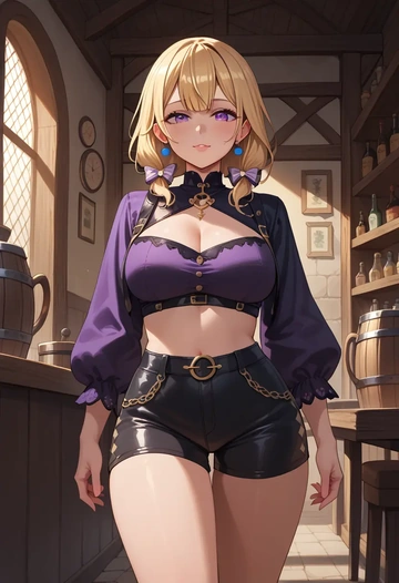 hololive,omaru_polka,leather,shorts,crop top  - AI generated anime art