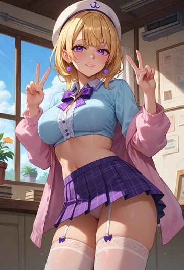 hololive,omaru_polka,mini skirt, stockings  - AI generated anime art