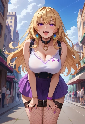 hololive,omaru_polka,mini skirt, stockings  - AI generated anime art