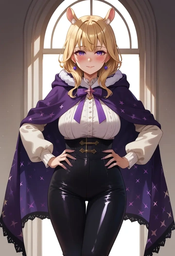 hololive,omaru_polka,cape,hooded,leather pants  - AI generated anime art