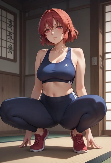 touhou,onozuka_komachi,yoga shorts, bra  - AI generated anime art