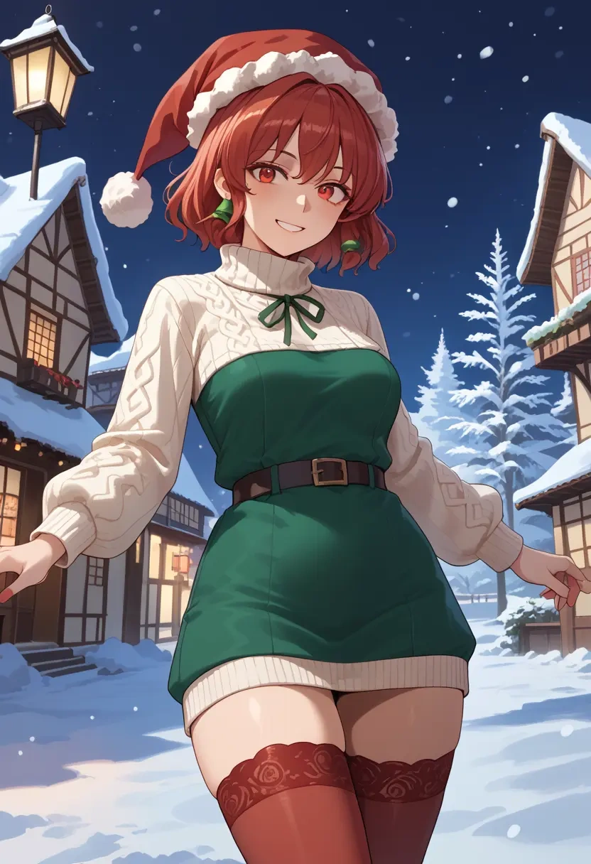 touhou,onozuka_komachi,Christmas,sweater dress,stockings  - 