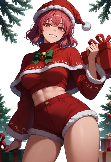 touhou,onozuka_komachi,Christmas,red velvet shorts,turtleneck sweater  - AI generated anime art