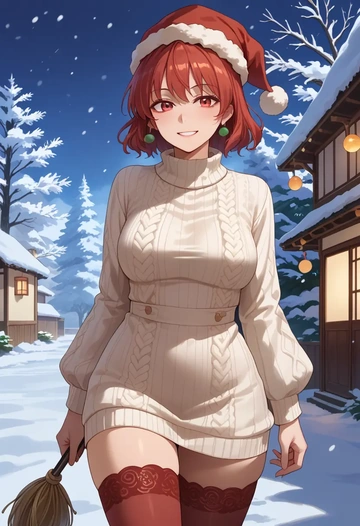 touhou,onozuka_komachi,Christmas,sweater dress,stockings  - AI generated anime art