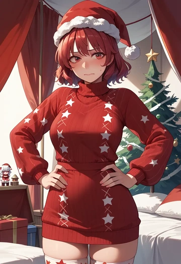 touhou,onozuka_komachi,Christmas,sweater dress,stockings  - AI generated anime art