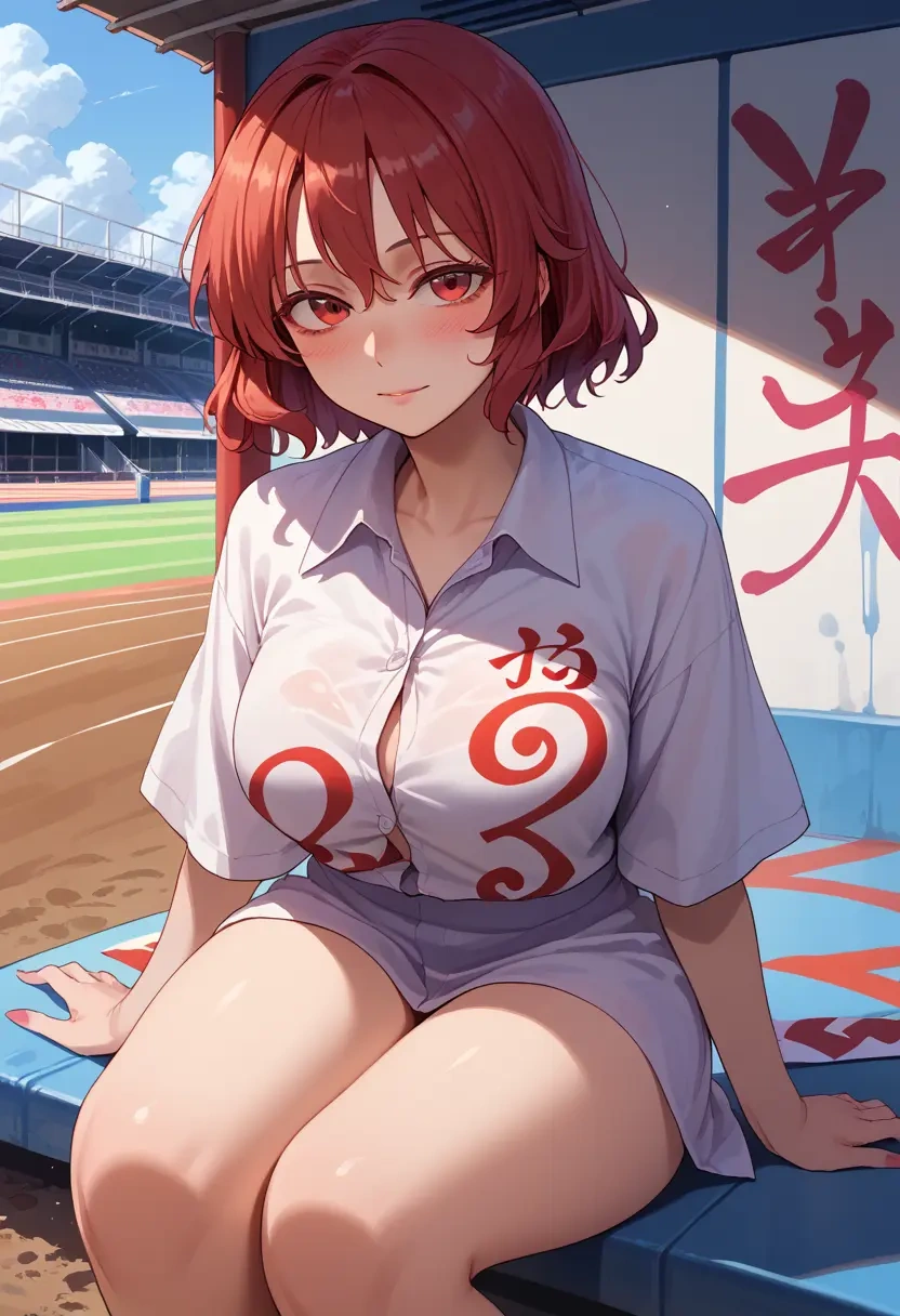 touhou,onozuka_komachi,oversized graffiti shirt,dolphin shorts  - 