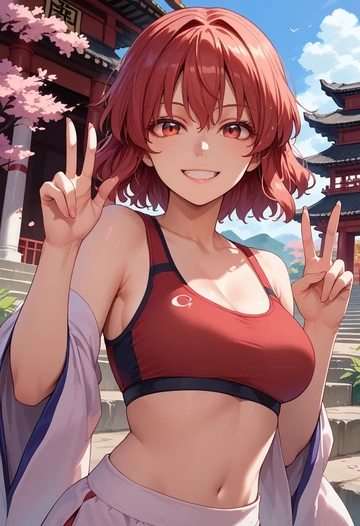 touhou,onozuka_komachi,sports bra,wide-leg joggers  - AI generated anime art