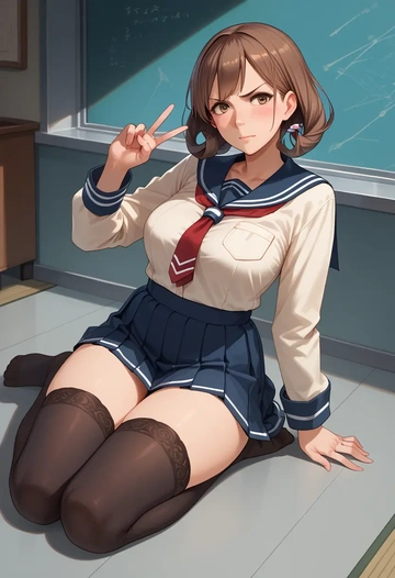 kantai_collection,ooi_(kancolle),jk uniform, stockings  - AI generated anime art