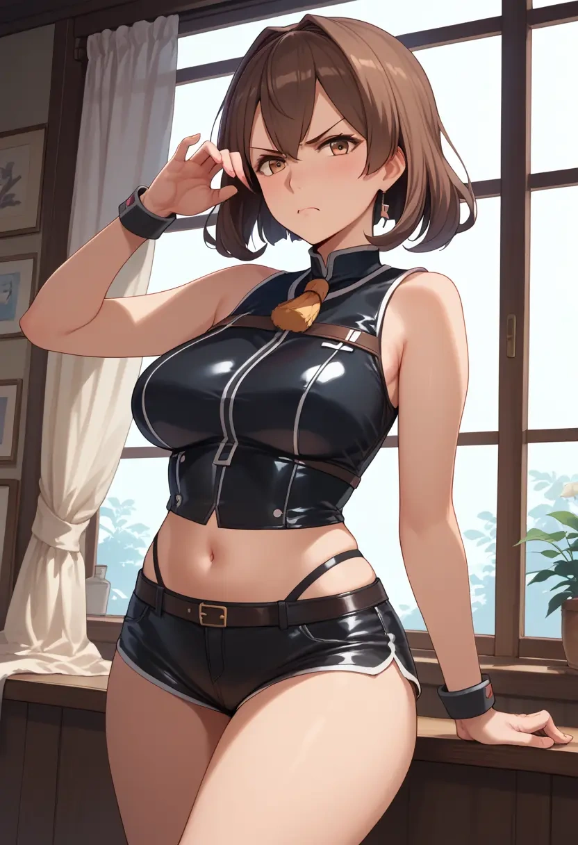 kantai_collection,ooi_(kancolle),leather,shorts,crop top  - 