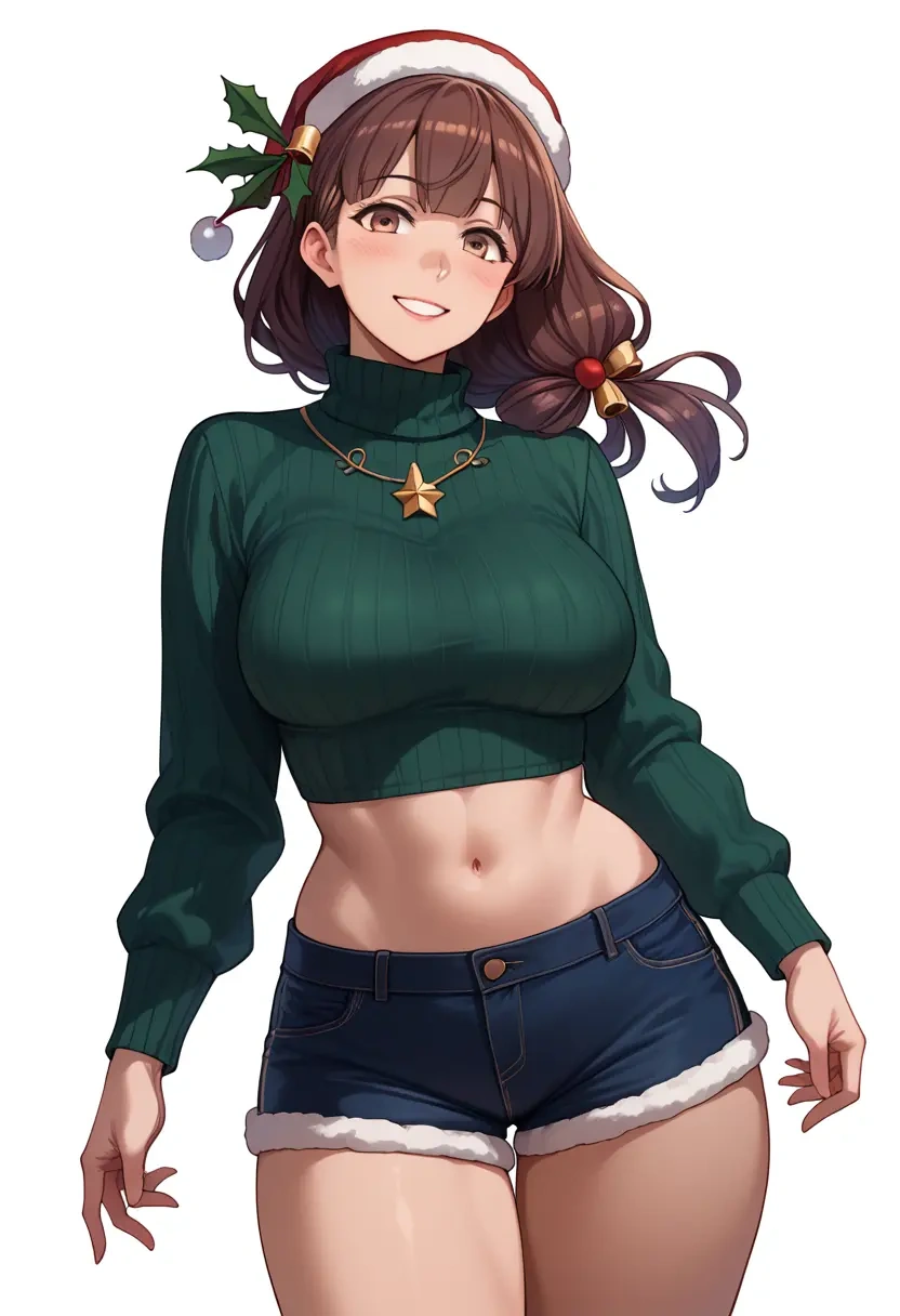 kantai_collection,ooi_(kancolle),Christmas,red velvet shorts,turtleneck sweater  - 