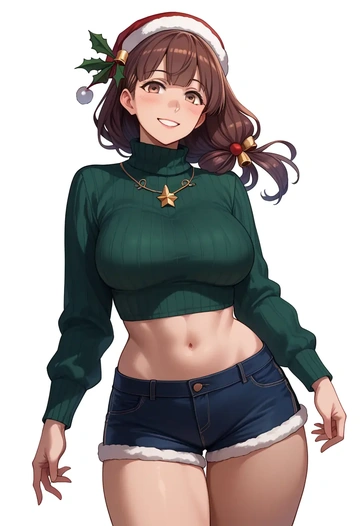 kantai_collection,ooi_(kancolle),Christmas,red velvet shorts,turtleneck sweater  - AI generated anime art