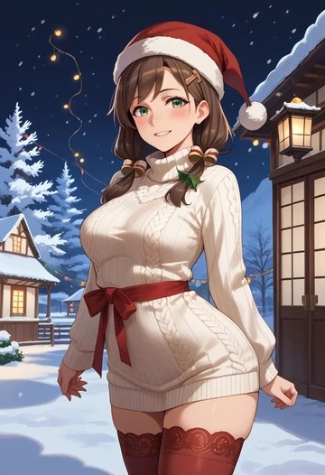 kantai_collection,ooi_(kancolle),Christmas,sweater dress,stockings  - AI generated anime art