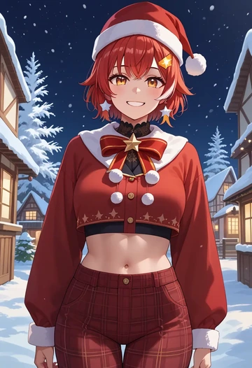 hololive,ookami_mio,Christmas,plaid trousers  - AI generated anime art