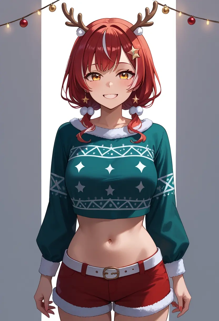 hololive,ookami_mio,Christmas,red velvet shorts  - 