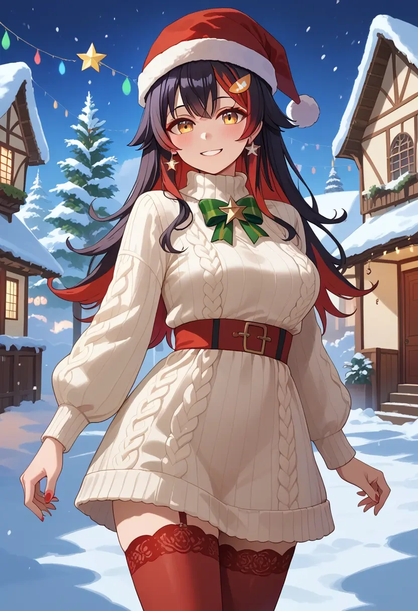 hololive,ookami_mio,Christmas,sweater dress,stockings  - 