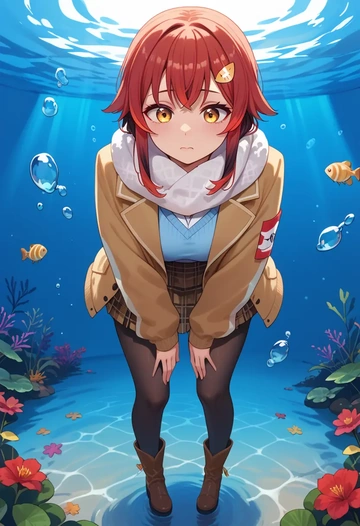 hololive,ookami_mio,winter,student uniform,down jacket  - AI generated anime art