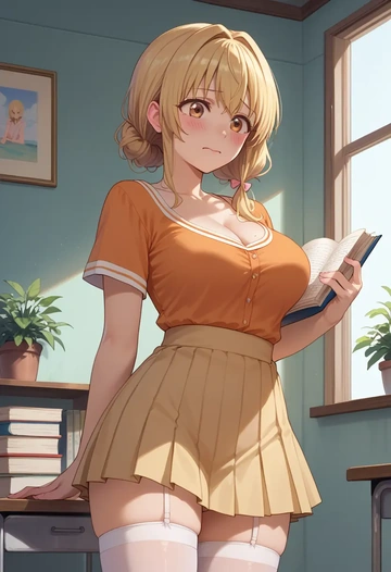 yuru_yuri,oomuro_sakurako,mini skirt,stockings  - AI generated anime art