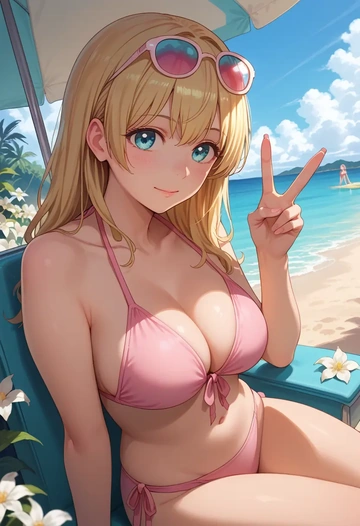 yuru_yuri,oomuro_sakurako,bikini  - AI generated anime art