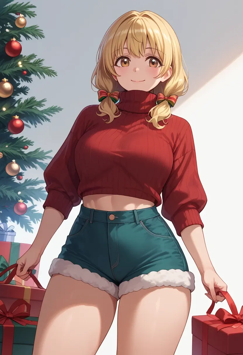 yuru_yuri,oomuro_sakurako,Christmas,red velvet shorts,turtleneck sweater  - 