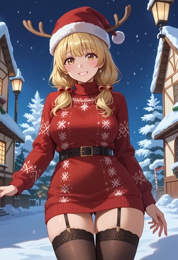 yuru_yuri,oomuro_sakurako,sweater,stockings,Thigh garters  - AI generated anime art