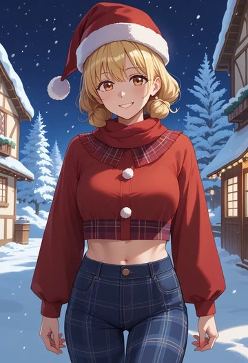 yuru_yuri,oomuro_sakurako,Christmas,plaid trousers  - AI generated anime art