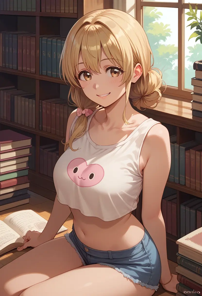 yuru_yuri,oomuro_sakurako,crop top,athletic shorts  - 