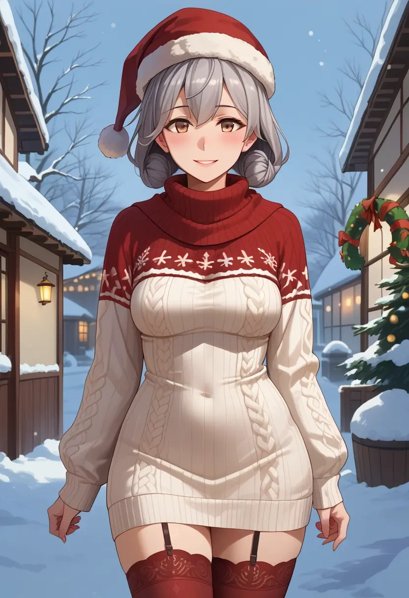 kantai_collection,ooshio_(kancolle),Christmas,sweater dress,stockings  - 