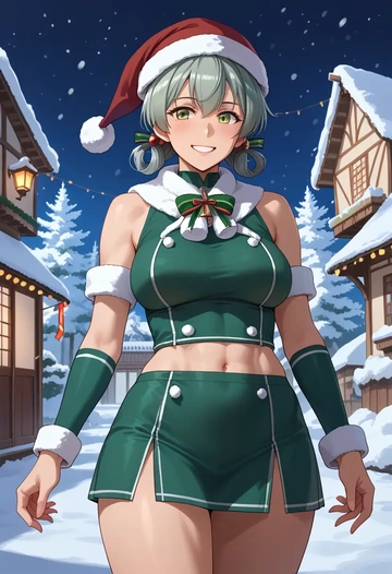 kantai_collection,ooshio_(kancolle),Christmas,dress  - AI generated anime art