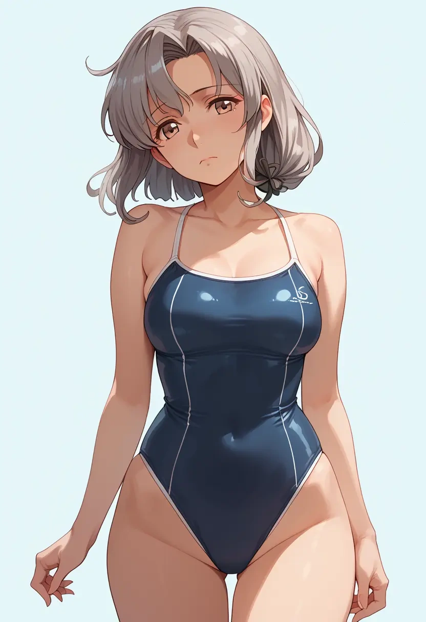 kantai_collection,ooshio_(kancolle),retro style swimsuit,frilled neckline,bow detail  - 