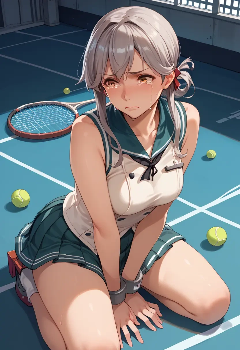 kantai_collection,ooshio_(kancolle),tennis dress,visor,trainers  - 