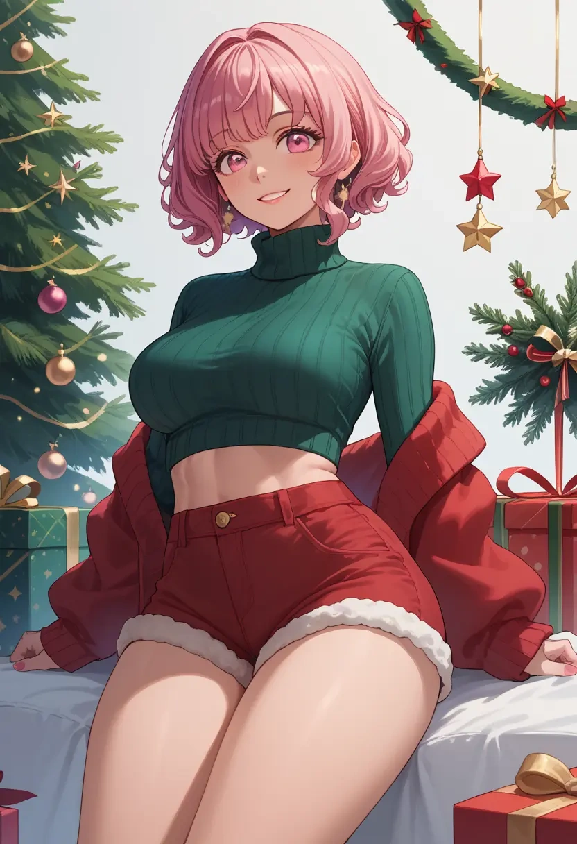 project_sekai,ootori_emu,Christmas,red velvet shorts,turtleneck sweater  - 