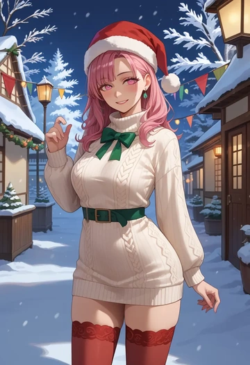 project_sekai,ootori_emu,Christmas,sweater dress,stockings  - AI generated anime art