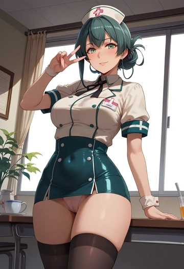 kantai_collection,ooyodo_(kancolle),nurse pantyhose,mini skirt, sexy  - AI generated anime art