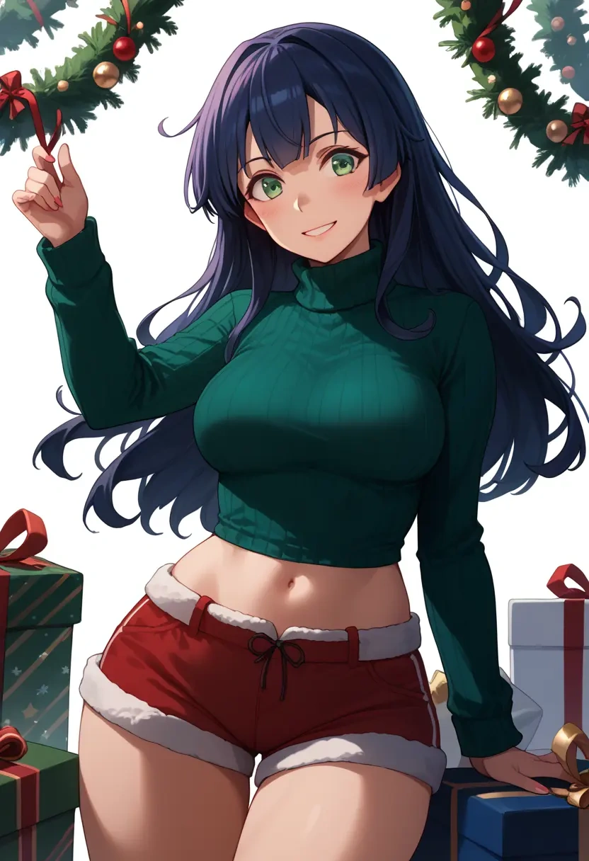 kantai_collection,ooyodo_(kancolle),Christmas,red velvet shorts,turtleneck sweater  - 