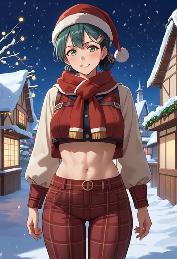 kantai_collection,ooyodo_(kancolle),Christmas,plaid trousers  - AI generated anime art