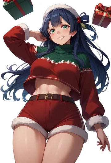 kantai_collection,ooyodo_(kancolle),Christmas,red velvet shorts,turtleneck sweater  - AI generated anime art