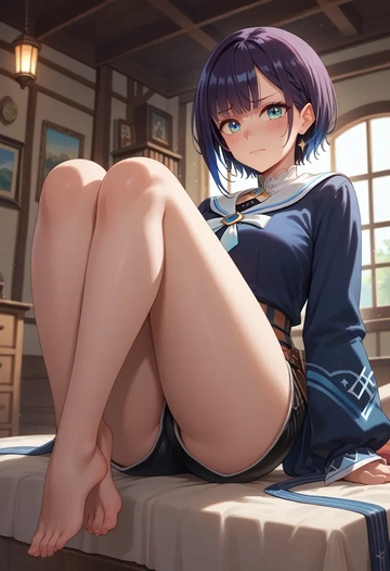 hololive,oozora_subaru,leather,shorts  - AI generated anime art