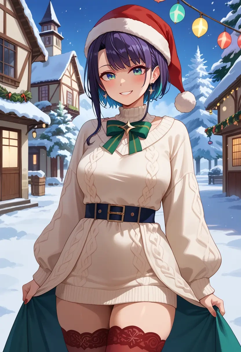 hololive,oozora_subaru,Christmas,sweater dress,stockings  - 