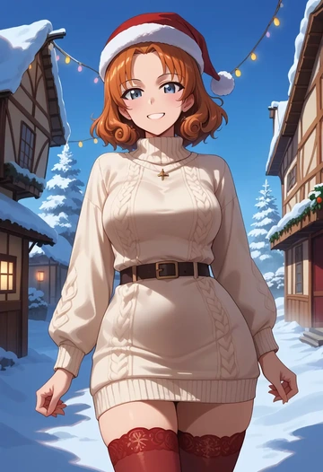 girls_und_panzer,orange_pekoe_(girls_und_panzer),Christmas,sweater dress,stockings  - AI generated anime art