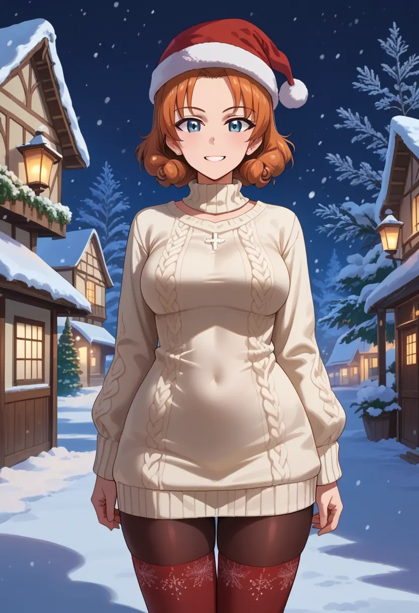 girls_und_panzer,orange_pekoe_(girls_und_panzer),Christmas,sweater dress,stockings  - 