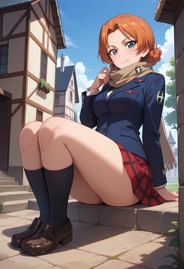 girls_und_panzer,orange_pekoe_(girls_und_panzer),winter,student uniform,plaid skirt  - AI generated anime art