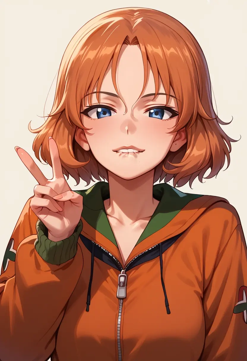 girls_und_panzer,orange_pekoe_(girls_und_panzer),crop hoodie,shorts  - 