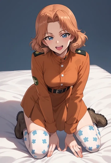 girls_und_panzer,orange_pekoe_(girls_und_panzer),shirt dress,belted,stockings  - AI generated anime art