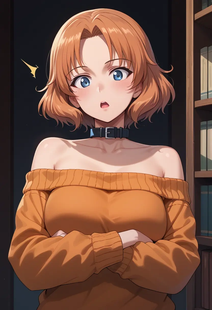 girls_und_panzer,orange_pekoe_(girls_und_panzer),sweater,off-shoulder,collar  - 